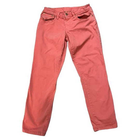 Tory Burch Alexa Cropped Skinny Stretch Jean Pants Sz 27 Coral Orange Capri Pant - Picture 2 of 7